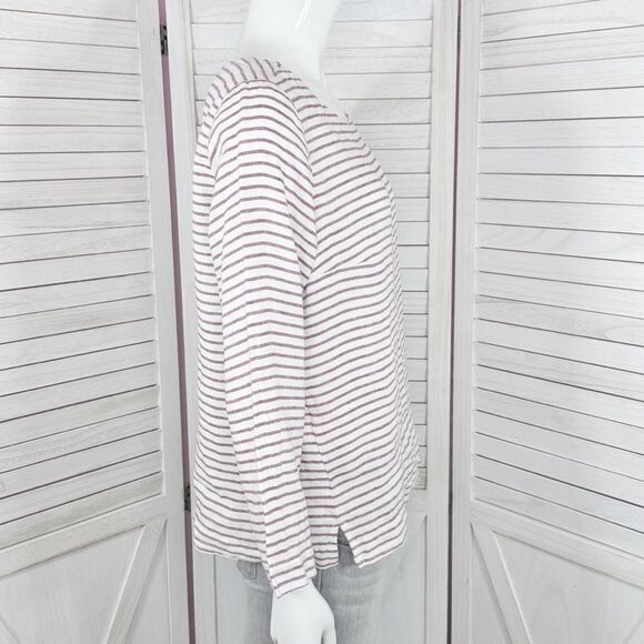 Sigrid Olsen Striped Linen Popover Shirt White Red Small - Picture 3 of 11